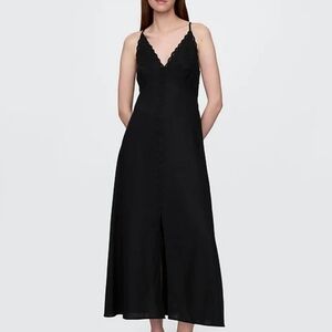 NWT - GAP Linen Blend Embroidered "True Black" Halter Maxi Dress - Size XL